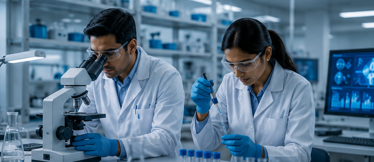 Healthcare professionals working in a laboratory