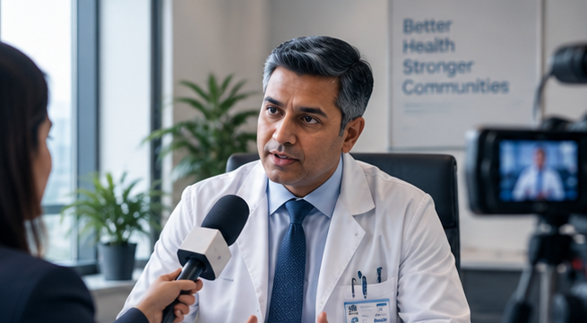 Doctor participating in a professional media interview